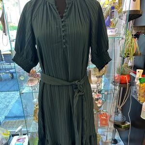 A line Teal midi dress with tiered skirt